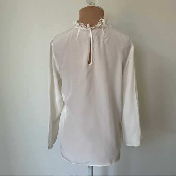 Miu Miu 2012 Collection Lace Ruffle Neck 3/4 Sleeve Ivory Silk Blouse IT 40/US 4 - Picture 6 of 13